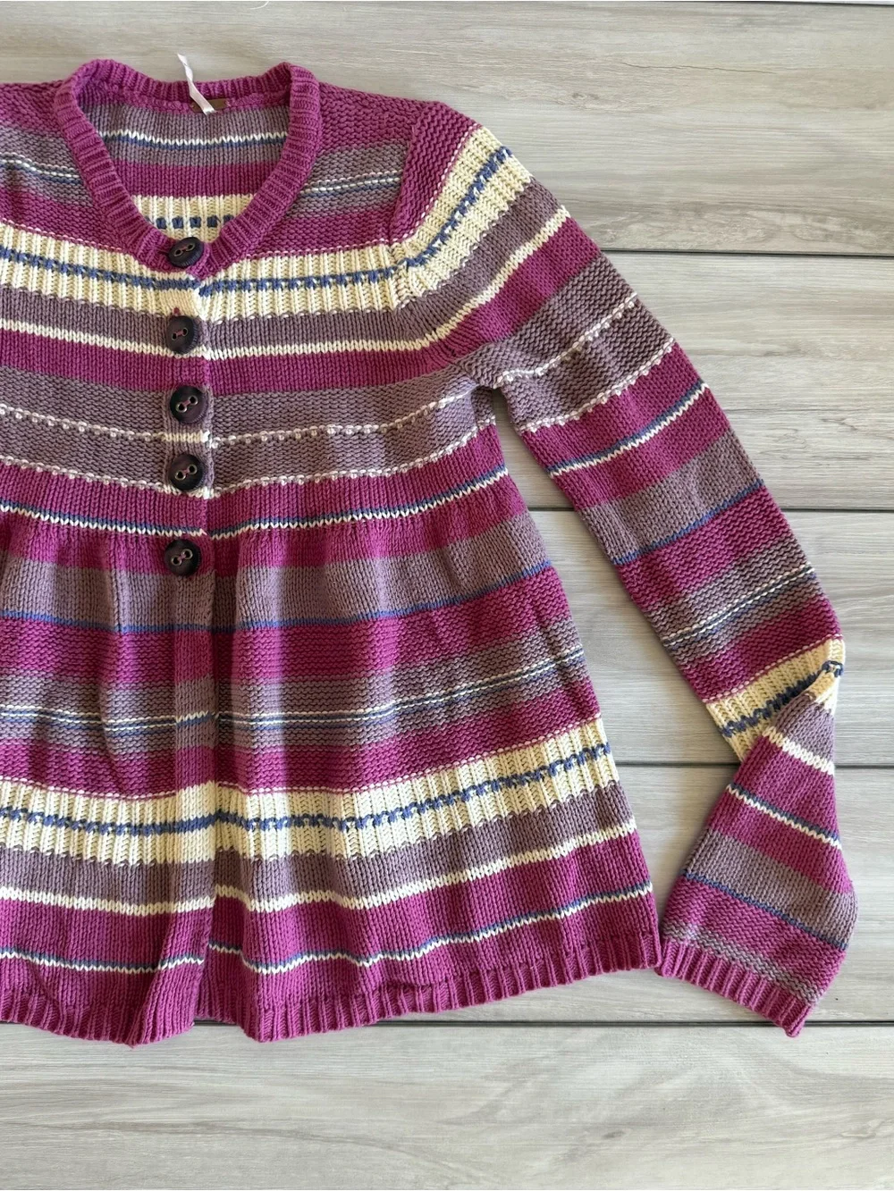 Free People Babydoll Striped Button Cardigan Pink Small EUC
